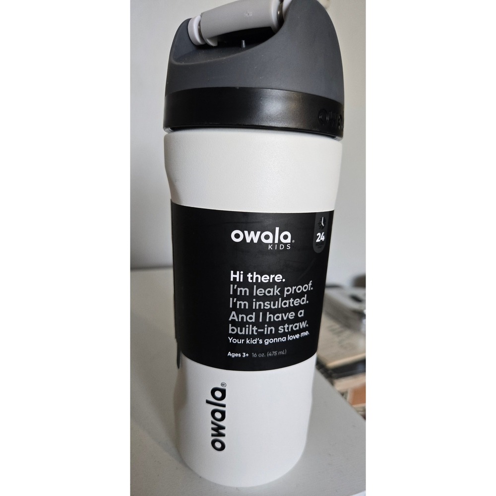 Owala Kids FreeSip 16oz Insulated Stainless Steel Water Bottle Sleek White Grey
